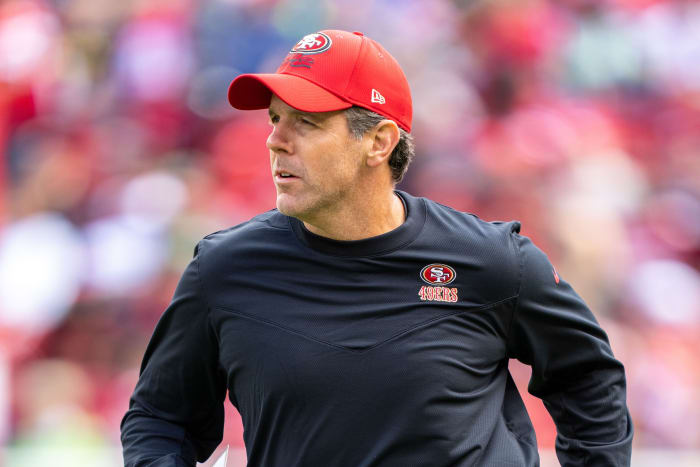 San Francisco 49ers quarterbacks coach Brian Griese before a game against the Seattle Seahawks. Mandatory Credit: Kyle Terada-USA TODAY Sports